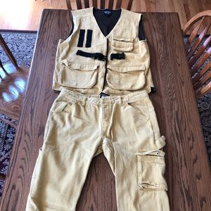 BoohooMAN Yellow Denim Utility Vest and Jeans